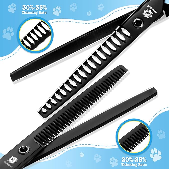 Dream Reach Dog Grooming Scissors - 7 Inch Professional 6 in 1 Pet Grooming Kit Sharp and Durable Shears Set Thinning, Chunker, Straight, Curved Shears and Comb for Dog Cat Pet, Black