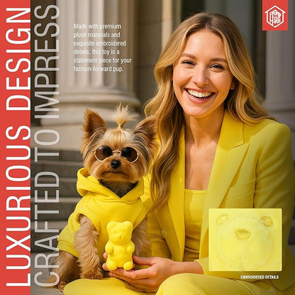 Chomp Haus Gummy Bear – Luxurious Plush Dog Toy with Squeaker, Premium Fabric, Embroidered Details, Designer-Inspired Chew Toy, Fun Gift for Small to Medium Dogs & Dog Lovers