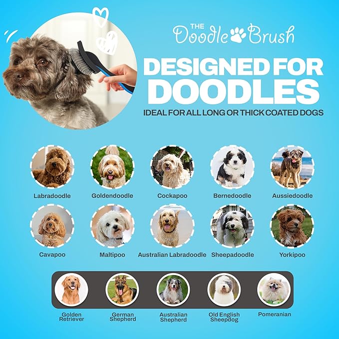 The Doodle Brush, Slicker Brush for Dogs Detangler, Poodle Pin Dematting Dog Hair Brushes, Extra Long Pin Slicker for Goldendoodle, Cockapoo, Cavapoo, Tangle-Free Grooming Shiny Coat Pet Brushes