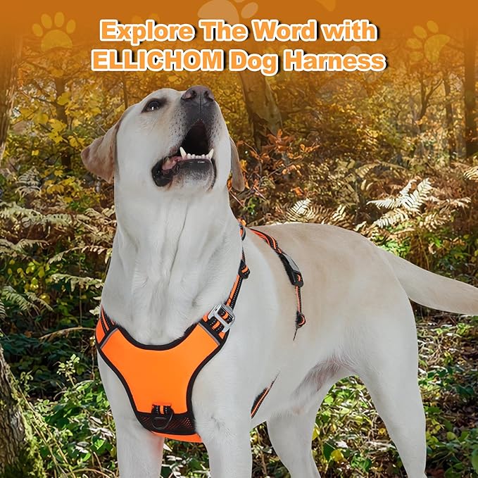 No Pull Dog Harness with 3 Snap Buckles,No Choke Front Lead pet Harness Reflective and Adjustable Soft Padded Vest for Small Medium Large Dog (Orange, Extra Large)