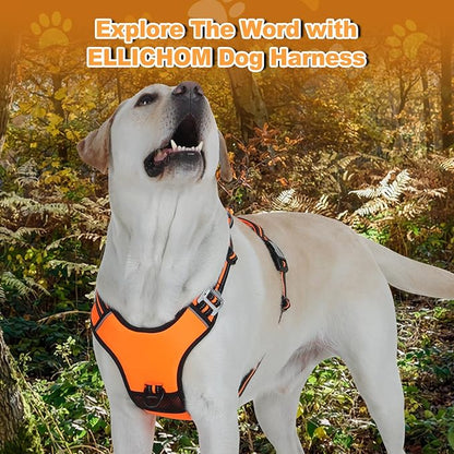 No Pull Dog Harness with 3 Snap Buckles,No Choke Front Lead pet Harness Reflective and Adjustable Soft Padded Vest for Small Medium Large Dog (Orange, Extra Large)