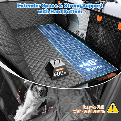 Truck Dog Seat Cover for Back Seat, Hard Bottom Waterproof Truck Back Seat Extender for Multi Dogs,Dog Hammock for Crew Cab Trucks,Pet Seat Cover for Back Seat Holds 400lbs with Mesh Window & Pocket