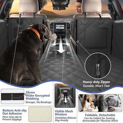 ROUWINNE Back Seat Extender for Dogs Truck-Large Space, Dog Pet Seat Cover Back Seat Hard Bottom Holds 420lbs, Waterproof Dog Hammock for Crew Cab Trucks F150, RAM1500, Sierra, Tundra, Silverado