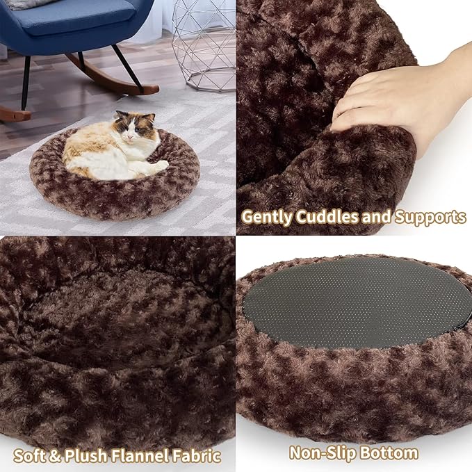 AUPETEK Heated Cat Beds for Indoor Cats Warming Cat Beds Super Soft Machine Washable Thermo Kitty Electric Heating Bed 19 Inches Round