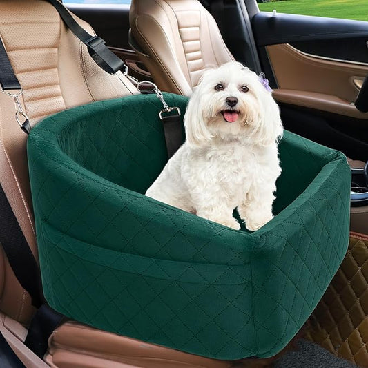 NEEZUKAR Dog Car Seat for Small Medium Dogs,Detachable Washable Dog Booster Seat Under 30lbs, Pet Car Seats Travel Bed with Storage Pockets and Safety Belt(Green)