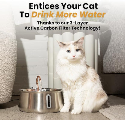 KittySpout Stainless Steel Cat Water Fountain Automatic Drinking Fountain, Quiet Circulating Water Bowl, Dishwasher Safe, Indoor Pet Fountain for Hydrated Healthy Cats (Stainless Steel, 4L Corded)