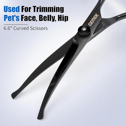 Dog Grooming Scissors Kit with Safety Round Tips, GEMEK Professional 5 in 1 Grooming Scissors for Dogs (Black 5 in 1)