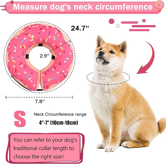 Inflatable Cone Collar for Large Medium Small Dogs, Soft Adjustable Recovery Collar for Dogs Cats,Dog Cone Neck Donut Alternative After Surgery(Pink,Small