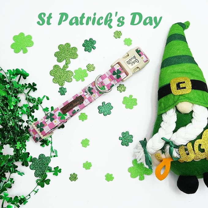 St Patrick's Day Dog Collar-Trefoil Spring Adjustable Cute Pet Collars Pink Soft Cotton Holiday Puppy Collar Geen Necklace Gift for Small Dogs