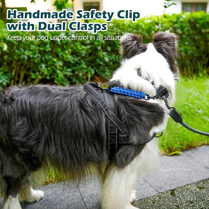 PetBonus Dog Collar Safety Clip, Handmade Backup Safety Strap for Dog Harness, Prong, Pinch Collar, Double Ended Clasp Leash Connector (Blue)