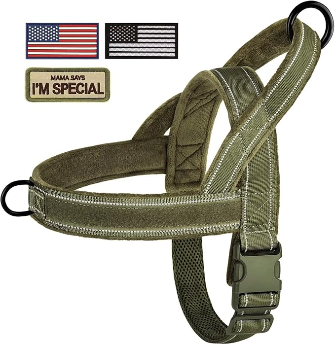 Forestpaw No Pull Dog Harness with Large Handle,Slip on Reflective Vest with Quick Release Buckle,Comfortable Flannel Lining for Medium Large Dogs Walking Training (Includes 3 Patches),Green M