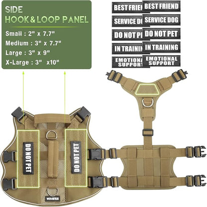 WINSEE Mesh Dog Harness with 10 Pet Patches for Large Service Dog in Training, Breathable Tactical Molle Vest with Double Handle, Reflective Military Pet Vest for Walking Hiking