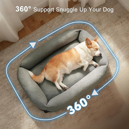 FURTIME Washable Small Dog Bed, Rectangle Comfy Fluffy Kitten Puppy Bed, Removable Zipper Cover Machine Wash, Breathable Orthopedic Bed Durable Pet Cuddler with Anti-Slip Bottom, 20x19x6 in, Dark Grey