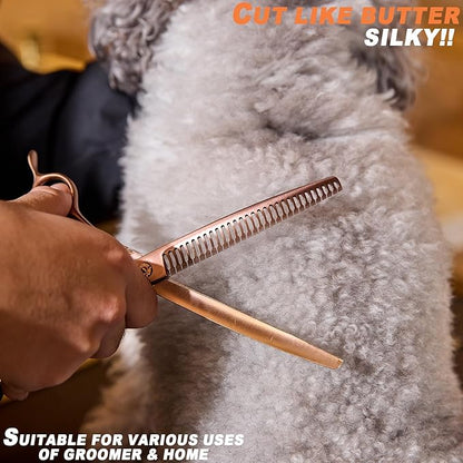 High-end Professional Dog Grooming Curved Thinning Scissors Teeth Blending Shears Pet Texturizing Thinner Blender Shears 7.5 Inch Extremely Very Sharp Made Of Stainless Steel Alloy For Dog Cat Groomer