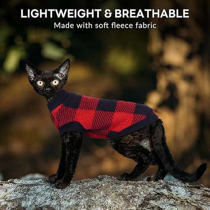 PUMYPOREITY Christmas Sweater for Cats, Cozy Fleece Cat Shirt - Stretchy & Warm, Super Soft Kitten Sweater, Machine Washable Pet Clothing for Comfort & Style, Red, M