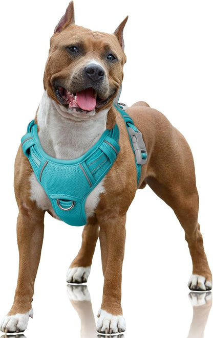 BARKBAY No Pull Dog Harness Large Reflective Dog Harness with Front Clip and Easy Control Handle for Walking Training Running with ID tag Pocket(Ocean Blue,L)