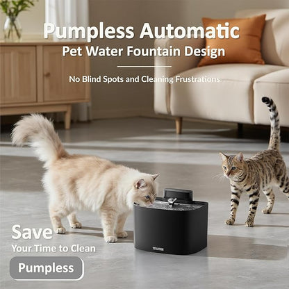 PET LAYSON Pumpless Cat Water Fountain,App Remote Control Smart Cordless Battery Operated 3.6L/122oz Wireless 2.4GHz Wi-Fi Networks Rechargeable Water Dispenser (Black, M1Pro-2 Filter)