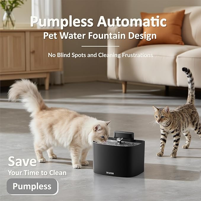 PET LAYSON Pumpless Cat Water Fountain,App Remote Control Smart Cordless Battery Operated 3.6L/122oz Wireless 2.4GHz Wi-Fi Networks Rechargeable Water Dispenser (Black, M1Pro-16 Filter)