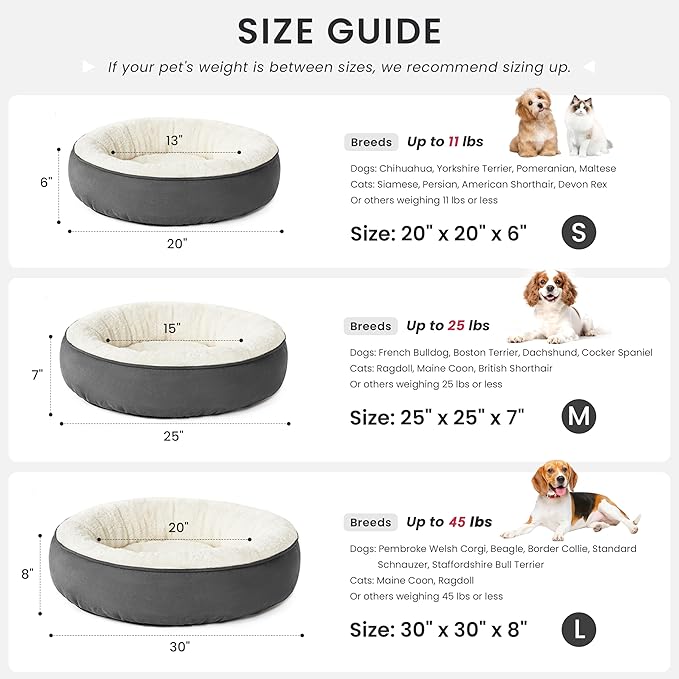 Love's cabin Round Donut Cat and Dog Cushion Bed, 25in Pet Bed for Small or Medium Dogs, Anti-Slip & Water-Resistant Bottom, Soft Durable Fabric Pet Beds, Washable Calming Cat & Dog Bed Dark Grey