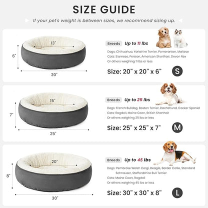 Love's cabin Round Donut Cat and Dog Cushion Bed, 25in Pet Bed for Small or Medium Dogs, Anti-Slip & Water-Resistant Bottom, Soft Durable Fabric Pet Beds, Washable Calming Cat & Dog Bed Dark Grey