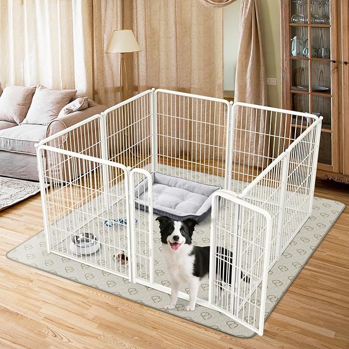 FXW Homeplus Unleashed Indoor Dog Playpen - Stress-Free and Safe Play, Heavy Duty 32 Inch 8 Panels with Washable Pee Pad for Small and Medium Dogs, White│Patented