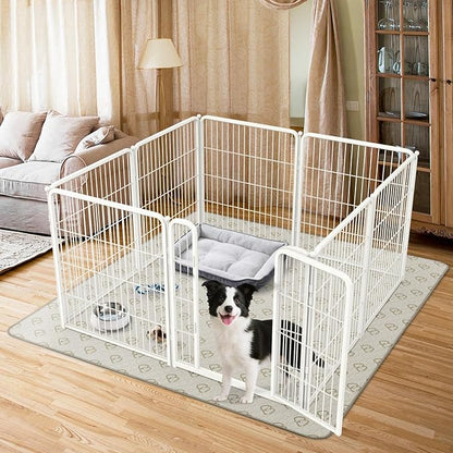 FXW Homeplus Unleashed Indoor Dog Playpen - Stress-Free and Safe Play, Heavy Duty 32 Inch 8 Panels with Washable Pee Pad for Small and Medium Dogs, White│Patented