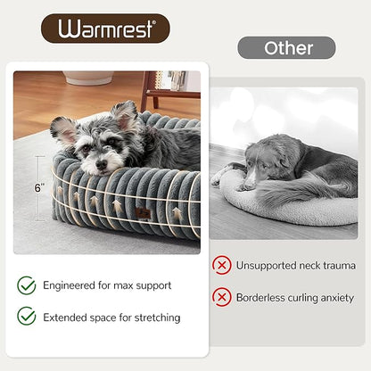 Warmrest Washable Dog Bed for Small Medium Dogs - Rectangle Orthopedic Corduroy Fleece Pet Bed with Removable Cover and Nonskid Bottom, Calming Puppy Bed Soft Pet Sofa, Grey(20x19x6inchs)
