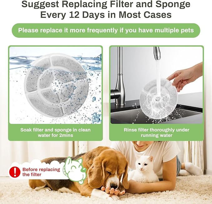6 Pack Replacement Filters for 2.5Gal/9.5L Dog Water Fountain, GISOFIK 18CM Larger Cat Water Fountain Filters, Coconut Activated Dog Fountain Filters, Pet Fountain Filter Replacement(6 Pump Filters)