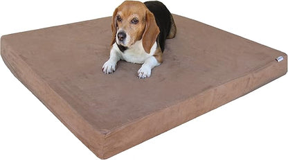 Dogbed4less Medium Large Orthopedic Gel Infused Memory Foam Dog Bed, Waterproof Liner and Washable Microsuede Brown Cover