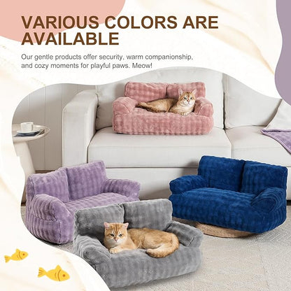 Yaning Cat Couch Bed, Cute Soft Pet Sofa for Indoor Cats Kittens Puppies with Removable Washable Cover, 26"x15", Grey