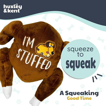 Huxley & Kent Funny Dog Toy w/Squeaker – Thanksgiving Fall Power Plush Squeaky Dog Toys for Small, Medium & Large Dogs – Soft Stuffed Animal for Indoor Play & Fetch - I'm Stuffed Turkey, Small