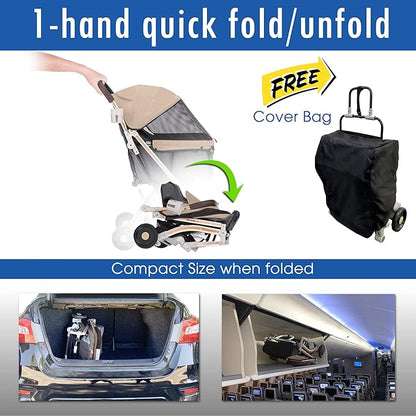 HPZ-PR America Pet Rover Lite Premium Light-Weight Dog/Cat/Pet Stroller Travel Carriage with Convertible Compartment/Aluminum Frame for Small & Medium Pets (Taupe 2nd-Gen.)