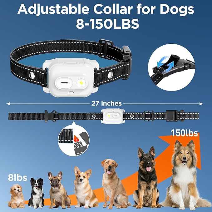 Dog Training Collar,Dog Shock Collar with Remote Control, 3300FT and 4 Training Modes Beep,Vibration,Safe Shock,LED Light,IPX7 Waterproof Rechargeable E-Collar for All Breeds (8-150lbs) - 2 Pack