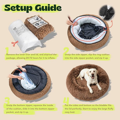 Orthopedic Dog Bed for Large Dogs Waterproof Donut Calming Memory Foam with Cooling Gel Removable Cover Anti Anxiety Pet Bed Machine Washable,Extra Comfort Plush Round Cushion 36 Inch,Camel