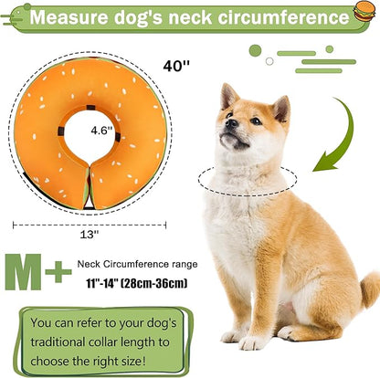 Inflatable Dog Cone Collar for Large Medium Small Dogs, Soft Adjustable Recovery Cone Collar for Dogs Cats,Dog Neck Donut Cone Alternative After Surgery(Hamburger,Medium+