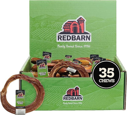 Redbarn Pet Products All-Natural Bully Stick Rings for Dogs - Long Lasting Rawhide Chew Treat - Case of 35