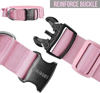 OneTigris Tough Dog Collars, Tactical Dog Collar with Handle, Milltary Adjustable Dog Collar with Heavy Duty Metal Buckle for Training (Large,Pink)