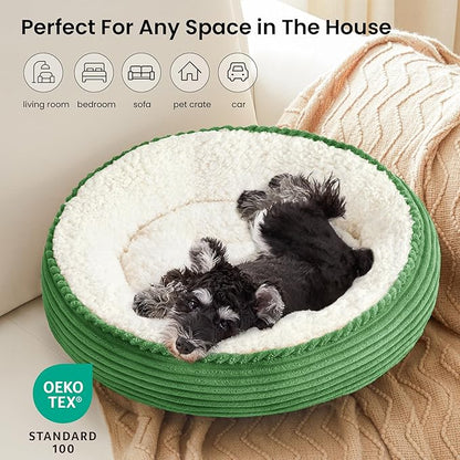 Love's cabin Round Donut Cat and Dog Cushion Bed, 25in Pet Bed for Small or Medium Dogs, Anti-Slip & Water-Resistant Bottom, Soft Durable Fabric Pet Beds, Washable Calming Cat Bed Green Stripe