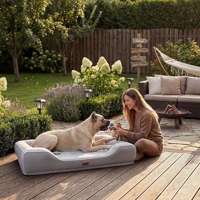 XXL Orthopedic Dog Couch Bed 48",Cooling Gel & Egg-Crate Memory Foam Dog Bed for Extra Large Dogs,Waterproof Removable Cover with High Resilience Bolster,Ideal for Senior Pets with Joint Pain,Grey