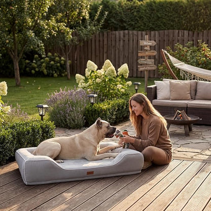 XXL Orthopedic Dog Couch Bed 48",Cooling Gel & Egg-Crate Memory Foam Dog Bed for Extra Large Dogs,Waterproof Removable Cover with High Resilience Bolster,Ideal for Senior Pets with Joint Pain,Grey
