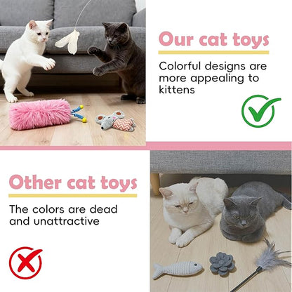CUUOOT 7-in-1 Kitten Toys for Indoor Cats with Washable Adhesive Suction Cup, Hanging Interactive Cat Toys, Silvervine Stick and Sisal Chew Rope Catnip Teething Toy for Bored Kitten (Pink)