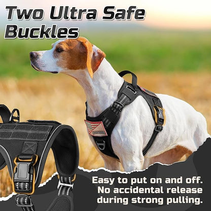 rabbitgoo Tactical Dog Harness for Small Dogs, No Pull Military Service Vest with Handle & Molle, Easy Control for Training Walking, Adjustable Reflective Straps, Black, S