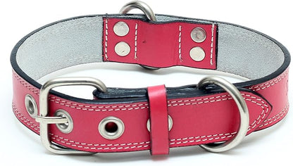 Premium Leather Collars with Stainless Steel Buckles (18"-21", Pink)
