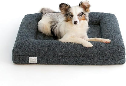 Bluewater Dog Luxury Boucle Orthopedic Memory Foam Dog Bed with Waterproof Liner and Machine Washable Cover with YKK Zippers (Small, 29" L x 23" W x 6" Th, Ocean Blue)