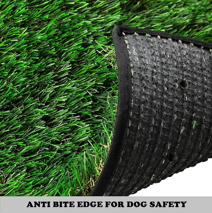 HQ4us Dog Grass Pad with Tray Small 23" x 16" Dog Litter Box Toilet for Puppy (No Grate) with 2×Artificial Grass for Dogs with Hemmed Edge, Pee Pads for Dogs, Realistic, Less Stink, Potty for Balcony