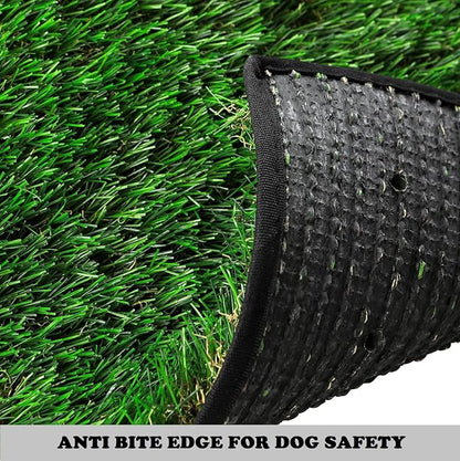 HQ4us Dog Grass Pad with Tray Small 23" x 16" Dog Litter Box Toilet for Puppy (No Grate) with 2×Artificial Grass for Dogs with Hemmed Edge, Pee Pads for Dogs, Realistic, Less Stink, Potty for Balcony