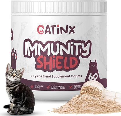 Catinx Immunity Shield L-Lysine Powder – Daily Wellness Support for Cats with L-Lysine, Bovine Colostrum, Omega-3s, and Probiotics | Supports Immune Function, Eye Health, Digestion & Coat Quality