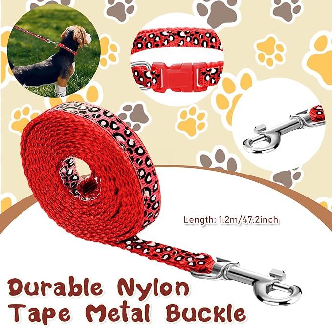 Amylove 48 Pcs Dog Collar and Leash Set, Polypropylene Adjustable Puppy Collars for Medium Dogs Small Pet Puppy Walking Training with Hook and Buckle(Fresh Color,Leopard Pattern)