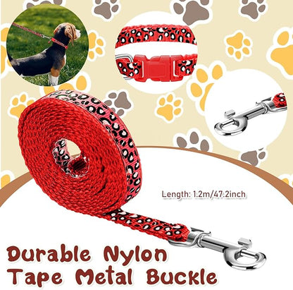 Amylove 48 Pcs Dog Collar and Leash Set, Polypropylene Adjustable Puppy Collars for Medium Dogs Small Pet Puppy Walking Training with Hook and Buckle(Fresh Color,Leopard Pattern)