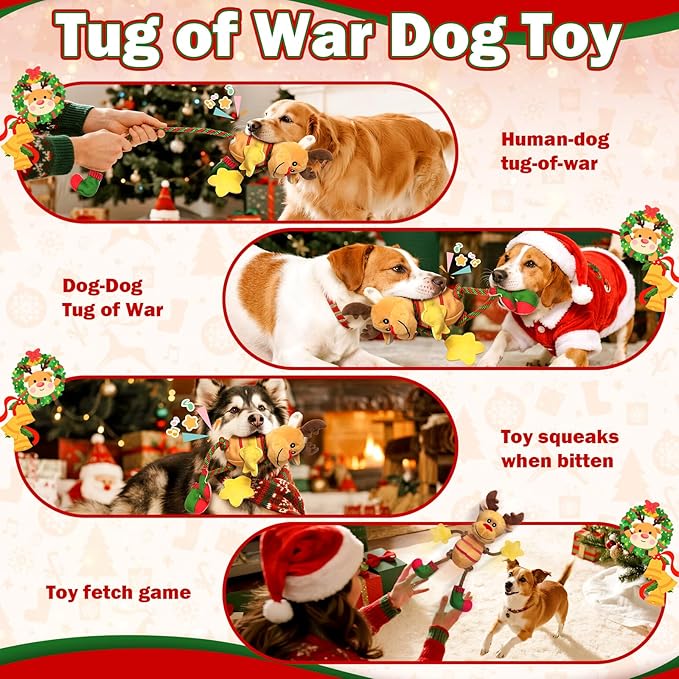Fuufome Christmas Dog Toys for Large Dogs,Stuffed Plush Squeaky Dog Toys for Small,Medium & Large Breed,Tug of War Plush Toy,Stuffed Toy for Dogs to Keep Them Busy